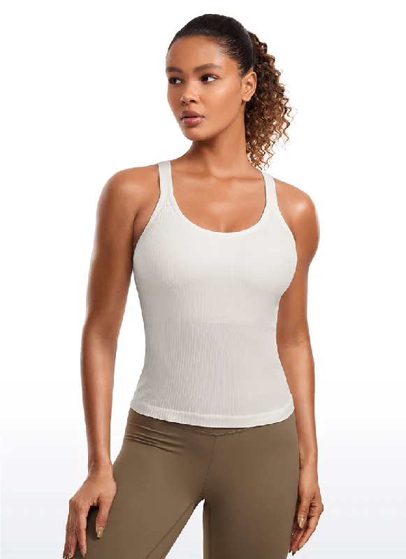 Pay Less Seamless Ribbed Waist Length Racerback Built in Bra Tanks