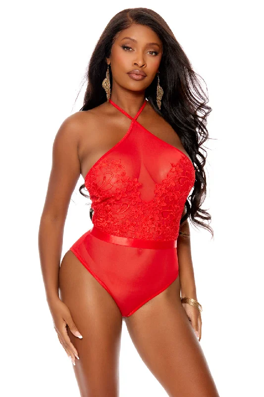 Price Reduction Red Embroidered Mesh Teddy