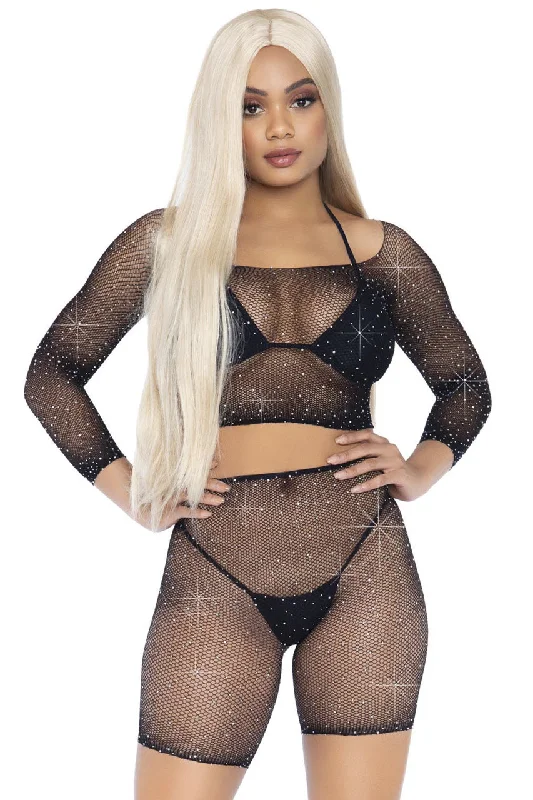 Exclusive Offer Rhinestone Fishnet Top and Bike Shorts