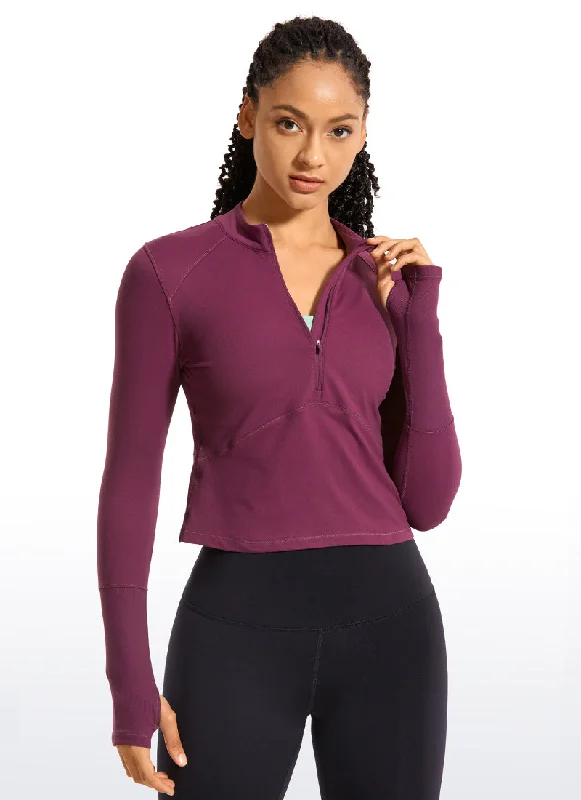 Weekend Discounts to Enjoy Brushed Half-Zip Long Sleeve Cropped