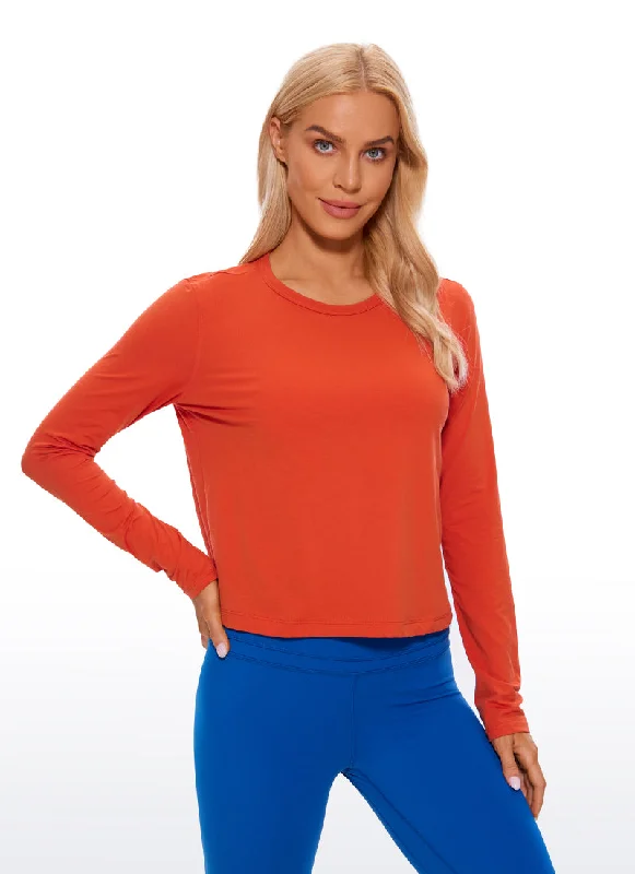 Weekend Wonders Await! Pima Cotton Cropped Long Sleeve Classic Fit