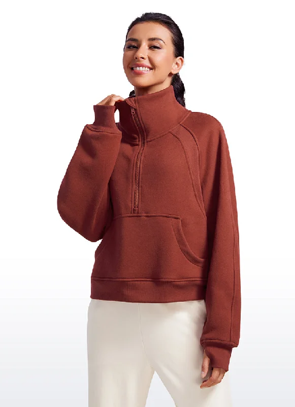 Lowest Price Fleece Lined Half Zip Hoodies Funnel Neck with Thumb Holes