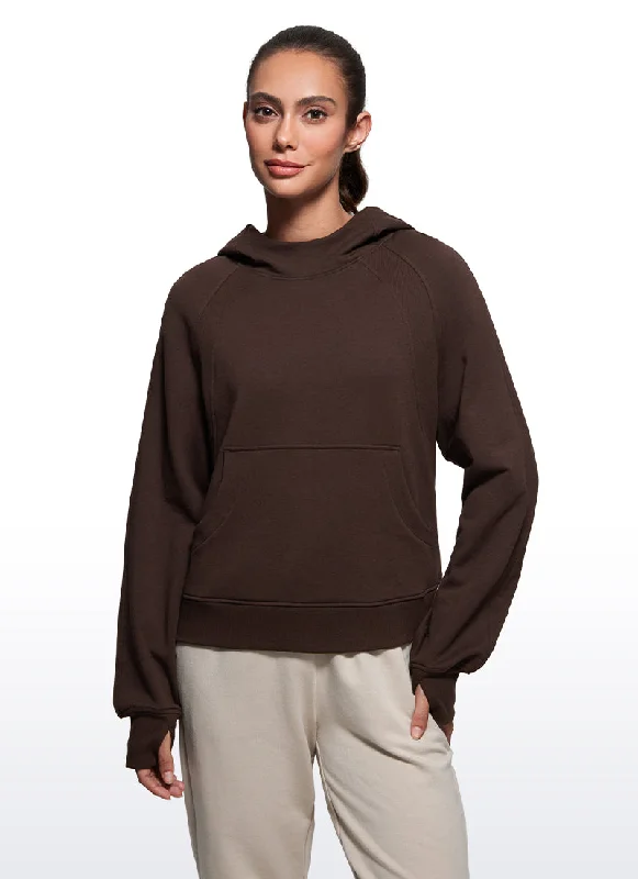 Price Cut Fleece Mock Neck Hoodies with Thumb Holes